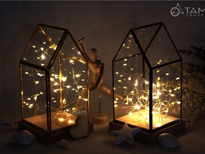 Đèn ngủ nhà kính đèn Led đom đóm để bàn nóc nhọn L-ĐB-01